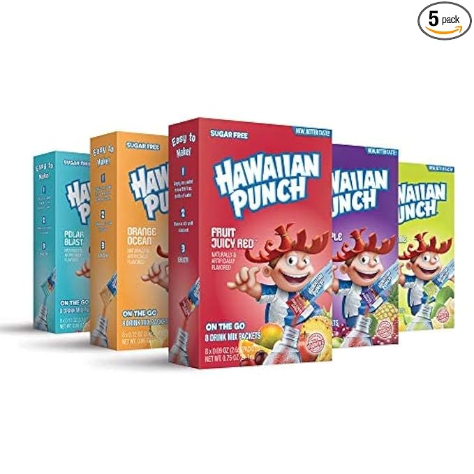 Hawaiian Punch, Kid's Choice Variety Pack– Powder Drink Mix - (5 boxes, 40 sticks) – Sugar Free & Delicious, Excellent source of Vitamin C