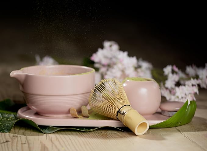 Matcha Whisk Set, 7-Piece Ceramic Matcha Tea Set with Bowl, Whisk & Holder, Bamboo Scoop, Canister, Sifter and Tray