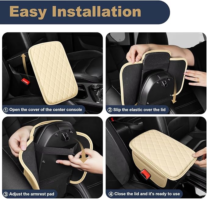 YORKNEIC Center Console Cover Fit for Ford Escape: Middle Console Cover with 2 Storage Pocket,Faux Leather Waterproof Anti-Scratch Car Armrest Cover Protector(Beige)