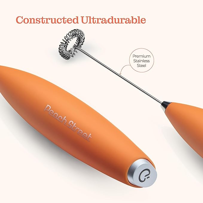Powerful Handheld Milk Frother, Mini Milk Foamer, Battery Operated Stainless Steel Drink Mixer with Frother Stand