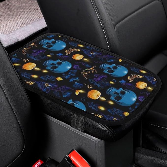 for Halloween Goth Moon Black cat Raven Skull Cover for Car for Women Car Center Console Pad Universal Fit Auto Interior Accessories, Car Armrest Seat Box Cover for Most Vehicle