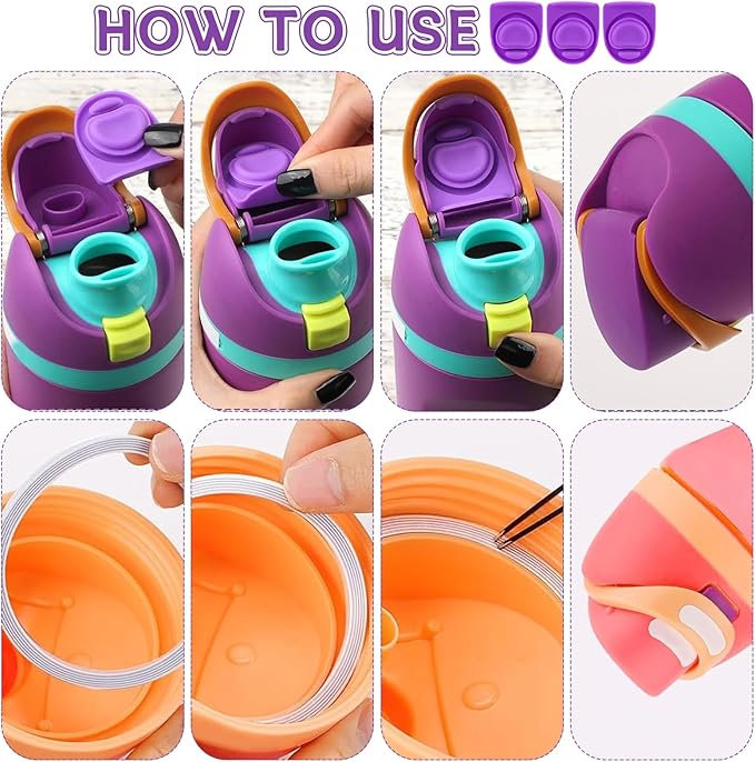 3 Sets Replacement Seal Gasket Stoppers for Owala Freesip Cap Mouth,Silicone O Sealing Ring Parts Water Bottle Top Lid Accessories for Owala Freesip 16/19/24/32/40oz（Puple）