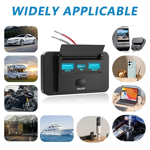 72W 12V USB Outlet, VANONE 12 Volt USB Charging Port, 36W PD USB C and Dual 18W QC3.0 USB Ports Charger Socket Wall Mount, Accessories for Car Boat Marine Motorcycle Campers RV Truck Golf Cart, etc