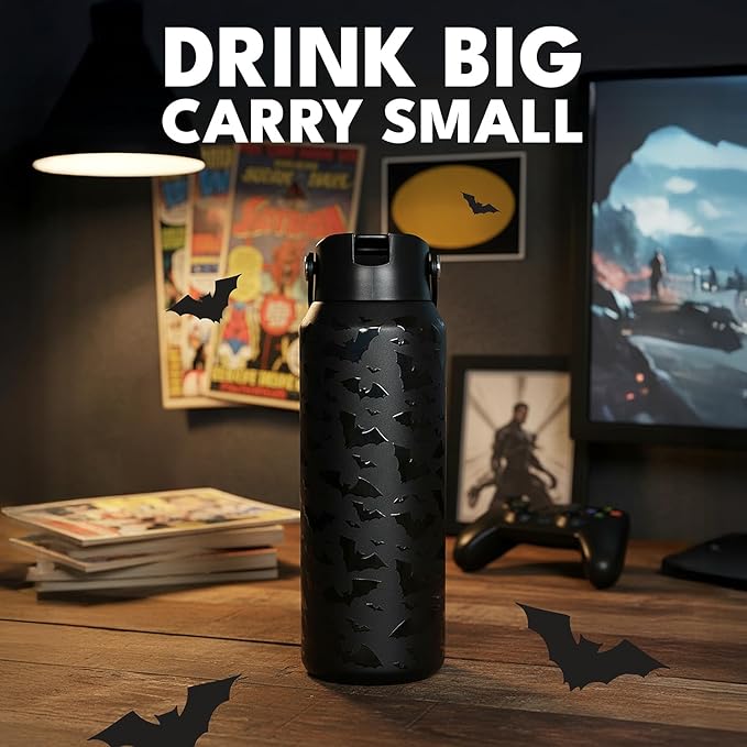 Elemental 40oz Insulated Water Bottle with Straw - 100% Leak-Proof Stainless Steel Core Water Bottles for Travel, Sports and Gym - Double Wall Insulation & BPA Free - Night Flight