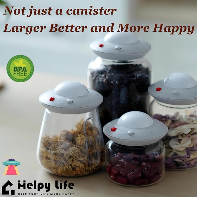 Vacuum Glass Coffee Storage Jar, 2400ML/81floz Large Canister with UFO Shaped Airtigt Lid,Perfect for Coffee Bean & Grounds,Sugar,Cereal,Dry Food