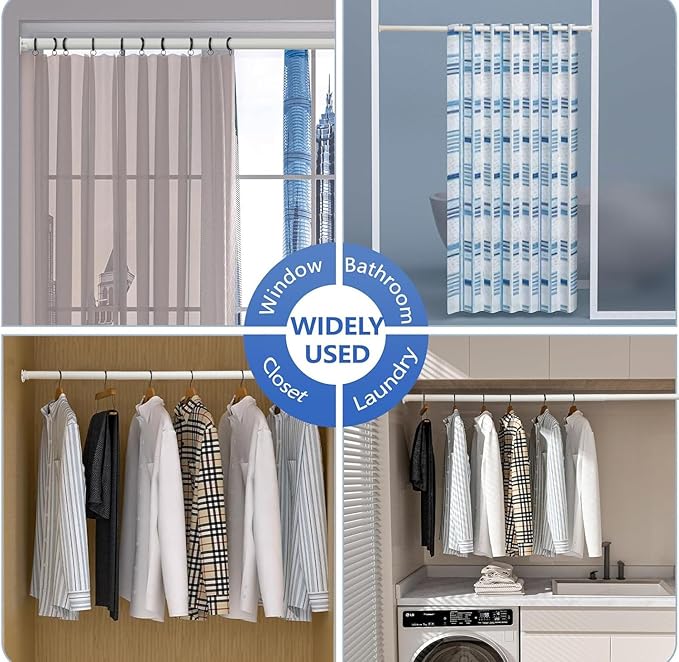 SUTINE Closet Rod, 17 to 97Inch Closet Rods for Hanging Clothes, Heavy Duty Adjustable Closet Hanging Rod Bar White Closet Poles for Wardrobes, Closet, Bathroom, Windows,1.3 Inch Diameter