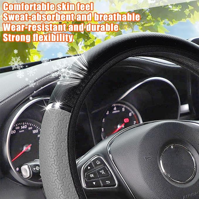 Car Steering Wheel Cover, PU Leather Elastic Vehicle Steering Wheel Protector, 14.5-15 Inches Non Slip Automotive Interior Steering Wheel Accessories, Universal Fit (Gray)