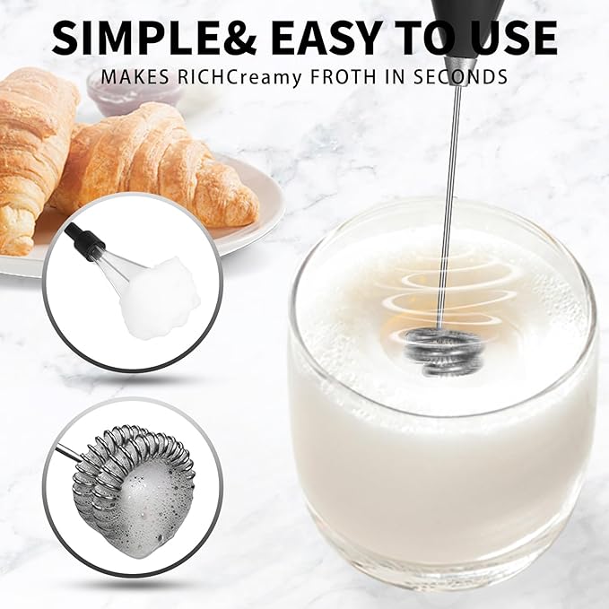 Portable Milk Frother - 15s Creamy Froth, Multifunctional, Battery-Powered, Easy to Clean, Perfect for Travel, Coffee, Matcha, Blended Drinks ! (Blackl, 1)