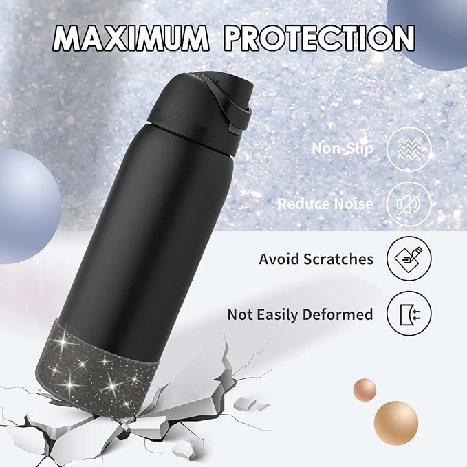 Protective Glitter Silicone Boot Compatible with Owala 24oz 32oz 40oz, Bling Cup Sleeve Bottom Bumper Cover Compatible with Owala FreeSip, Twist, or Flip Stainless Steel Water Bottles