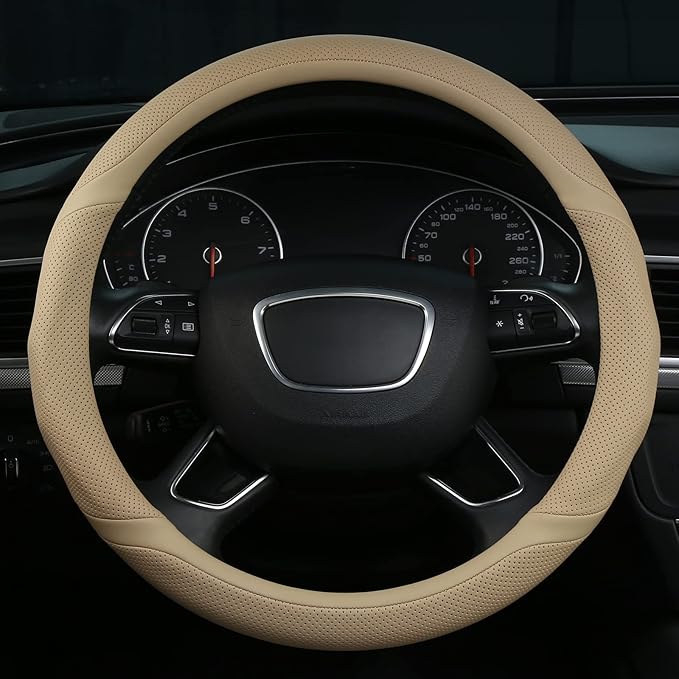 ALEMODR Buff Leather Steering Wheel Cover Universal 15 inch