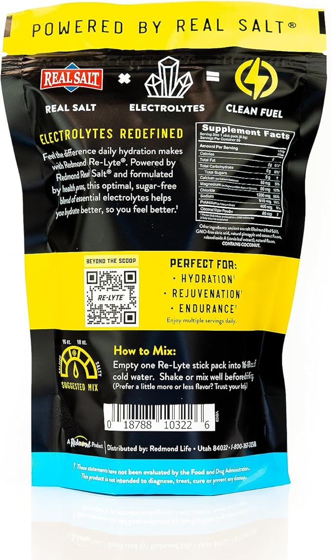 REDMOND Re-Lyte Hydration Electrolyte Powder Mix (Pina Colada), 30 Stick Packs