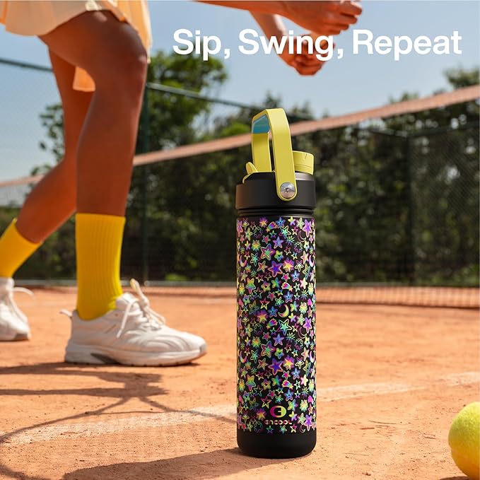 ENCOOL Insulated Water Bottle with Straw Stainless Steel Water Bottle, Glow in the Dark, Leak-Proof, BPA-Free, Keeps Cold for 24 Hours for Sports, Travel, School (26 oz, Neon Galaxy)