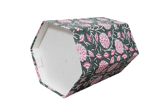 Generic 3.3 Gallon Cotton Hand Block Printed Paper Waste Basket |Small Decorative Trash Can for Housewarming Gifts in Living Room, Bedroom, Bathroom | Eco-Friendly, Plastic-Free (1, LIGHT PINK GREEN)