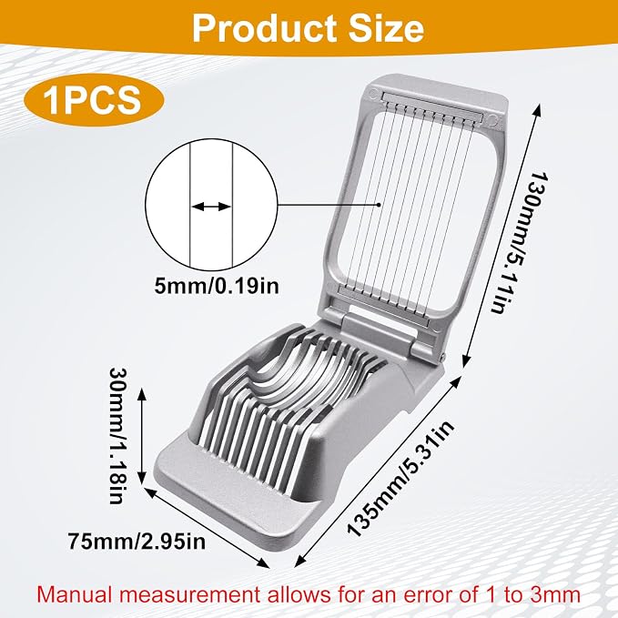 Egg Slicer for Hard Boiled Eggs, Food Slicer with 10 Stainless Steel Wires, Aluminum Alloy Heavy Duty Hard Boiled Egg Cutter for Soft Fruit Strawberry Butter Kiwi Home Use (1Pcs, Silver)