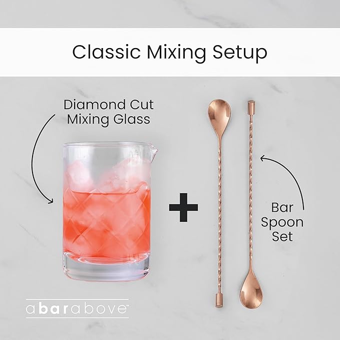 A Bar Above Cocktail Mixing Glass, Diamond Cut Enhanced Annealed Lead-Free Crystal Stirring Pitcher, Thick Weighted Base for Stable Stirring, 18 Oz Drink Mixer for Craft Cocktails at Home or Bars