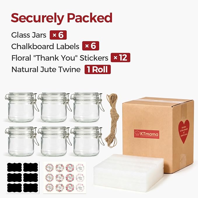 17oz Overnight Oats Containers, Glass Jars with Airtight Lids（Set of 6）,3.3in Wide Mouth Straight-Sided Canisters with Gift Labels & Hemp Rope for Meal Prep, Dry Food Storage & On-the-Go