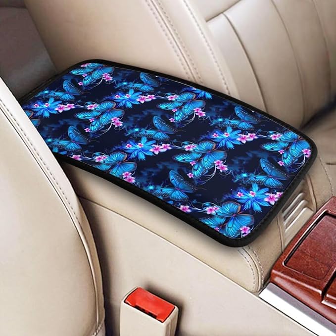 Butterflies Auto Center Console Armrest Cover Cushion Butterfly Arm Rest Seat Box Pad Protector Blue Pink Floral Car Decor Accessories