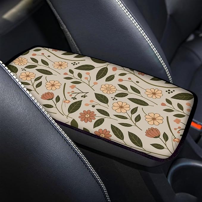Green Leaf Car Armrest Pad Soft Comfy Center Console Arm Rest Protector Cover Green Leaves Car Interior Accessories for SUV Vehicles Truck Van