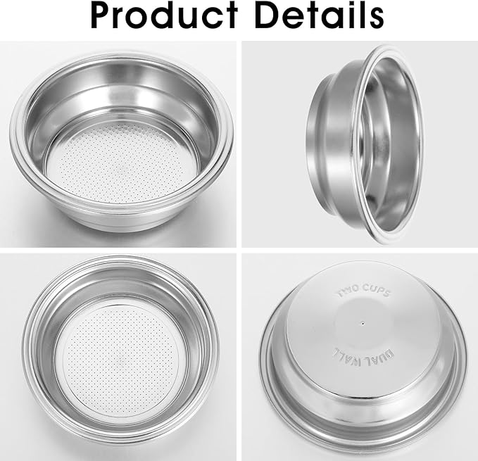 58mm Portafilter Basket, Double Layer Stainless Steel Coffee Filter, Double Cups 58mm Basket Pressurized Porous Filter for Coffee Machine Replacement Accessories, 2 Cups Capacity