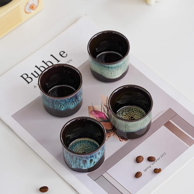 Espresso Cups Set of 2, Ceramic Espresso Cups, Expresso Shots Cups, 2.5oz Tea Cups, Demitasse Cups (2, magic outside/magic blue outside)
