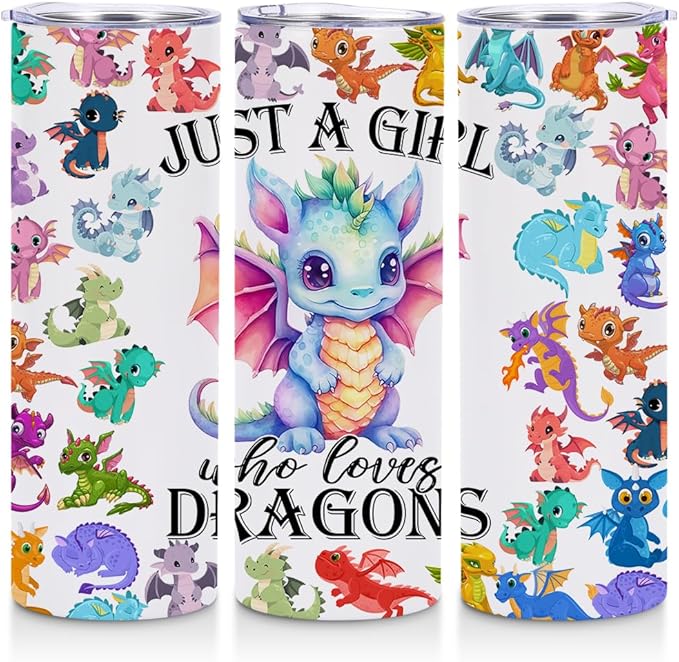 Dragon Stainless Steel Tumbler, Water Bottle Gifts, Double Wall Travel Coffee Mug Vacuum Insulated Thermal Cup, Graduation Birthday Animal Lovers Gifts for Women Girls Dragon Lovers