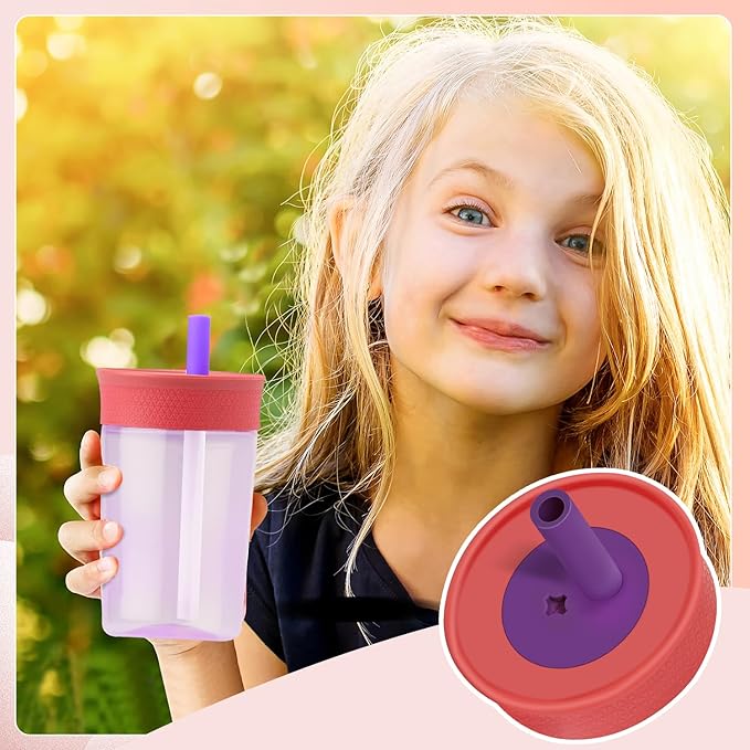 2 Pack Replacement Lids for Owala Kids Insulation Tumbler 12oz & 15oz, Spill Resistant Cap with 4 Flexible Straws, BPA-Free, Dishwasher Safe, Accessories for Owala Kids Bottle