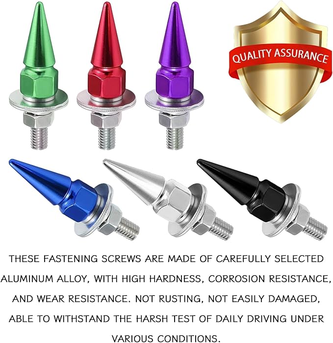 4 PCS License Plate Screws, Spike Anti Theft Motorcycle License Plate Screws Bolts Set, Aluminum Security Fasteners Kit for Car Truck Motorcycle Plate Frames, Car Decorative Accessories (Black)