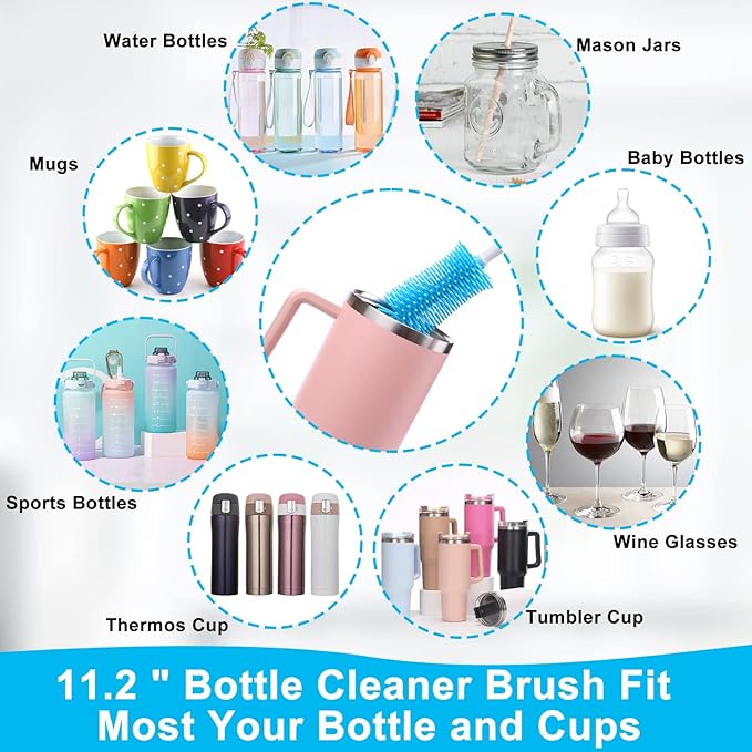 XANGNIER 3 Pack Water Bottle Cleaner Brush Kit-Cleaning Set for Sports Water Bottle, Baby Bottles, Tumbler Cup Bottle Cleaner Brush