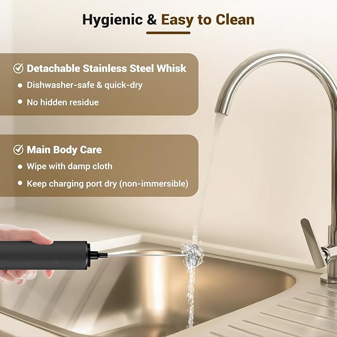 Milk Frother Handheld Rechargeable - 2-Speed Electric Whisk with 5 Detachable Heads (Frother/Mixer/Whisk) for Coffee, Latte, Cappuccino & Matcha, Drink Mixer (Black)