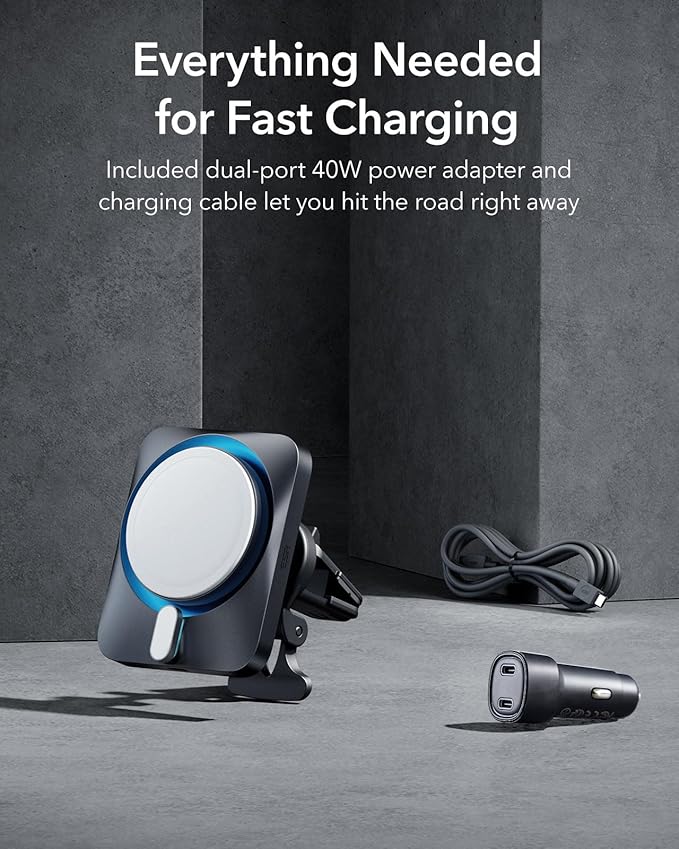 ESR for 15W MagSafe Car Mount Charger with CryoBoost, Made for Apple-Certified, for MagSafe Car Mount, Magnetic Wireless Car Charger for iPhone 17e/17-12, S26/S25, Fast Charging, Phone-Cooling Charger