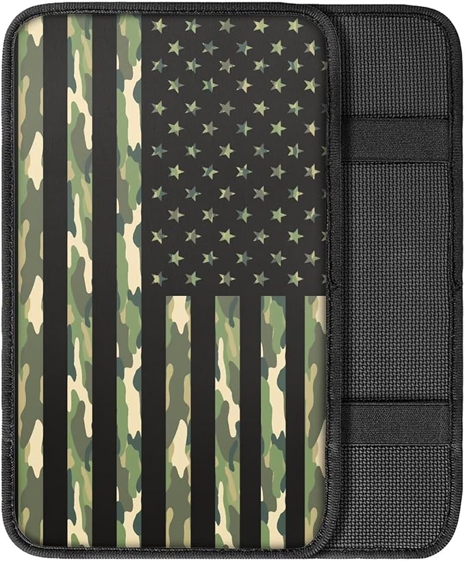 Mintutlipy Camouflage American Flag Car Center Console Cover Storage Box Mat Christmas Car Decoration Universal 12.3×7.5 Inches for Sedans SUV Vans