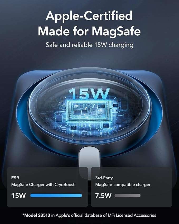 ESR for 15W MagSafe Car Mount Charger with CryoBoost, Made for Apple-Certified, for MagSafe Car Mount, Magnetic Wireless Car Charger for iPhone 17e/17-12, S26/S25, Fast Charging, Phone-Cooling Charger