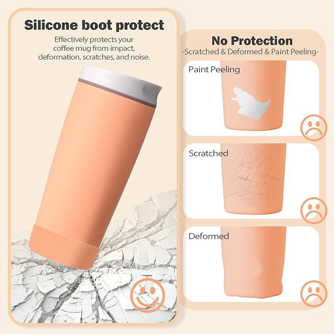 2pcs Silicone Boot for Owala SmoothSip Slider Coffee Tumbler 20oz 12oz, Anti-Slip Sleeve for Travel Coffee Mug, Protective Accessories for Owala BPA Free (Nectarine Orange)