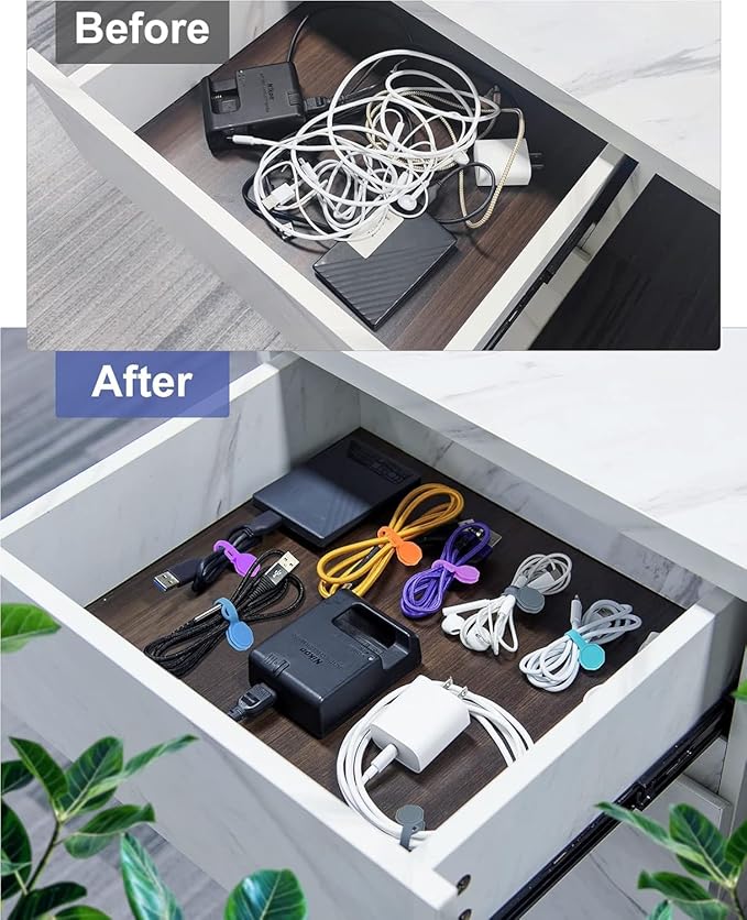 6 PCS Silicone Magnetic Cable Ties, Cable Clips Cord Organizer [1S] Management Cable Cords, Reusable Magnet Cable Organizer, Phone Cord Holder for Organizing, Bookmark Whiteboard Fridge Magnets etc