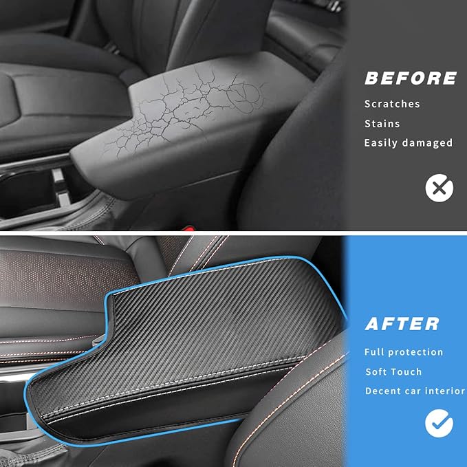 INTGET Car Center Console Armrest Cover for Subaru Crosstrek Accessories 2018-2022 2023 Impreza 2017-2023 Leather Arm Rest Box Lid Cover Seat Protector (Black with Carbon Fiber Texture)