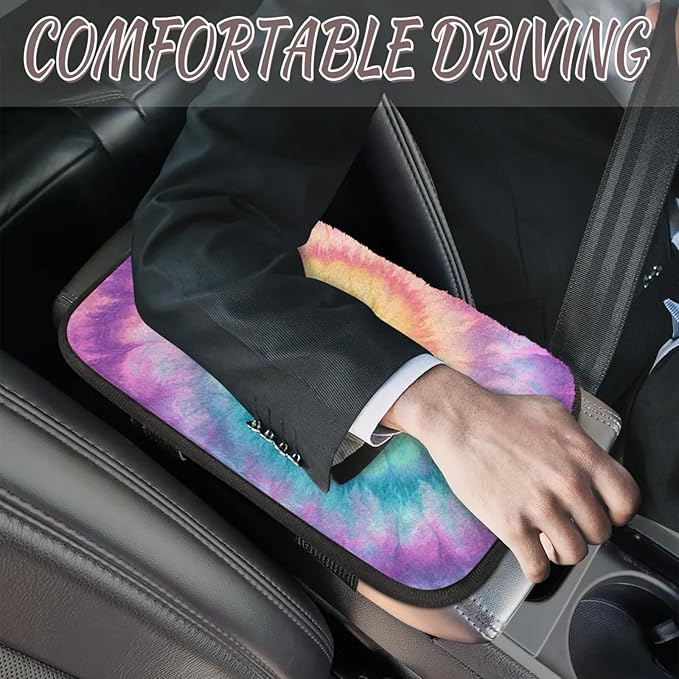 Pink Purple Tie Dye Center Console Cover Pad Car Spiral Blue Orange Armrest Box Mat Truck Comfort Memory Foam Arm Rest Cushion Car Accessories Universal Fit 13x8 Inch