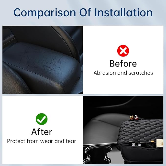 Car Center Console Pad for Lincoln Aviator 2019 2020 2021 2022 2023 2024 2025, Leather Center Console Armrest Protector Cover with 2 Storage Bags, Car Accessories,Black