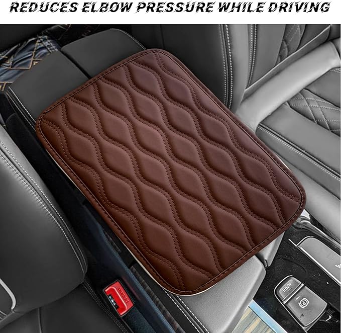 Car Center Console Pad, Waterproof PU Leather Auto Armrest Box Cover, Comfortable Vehicle Arm Rest Protector Cushion Pad for Car SUV, Universal Car Accessories (Coffee)