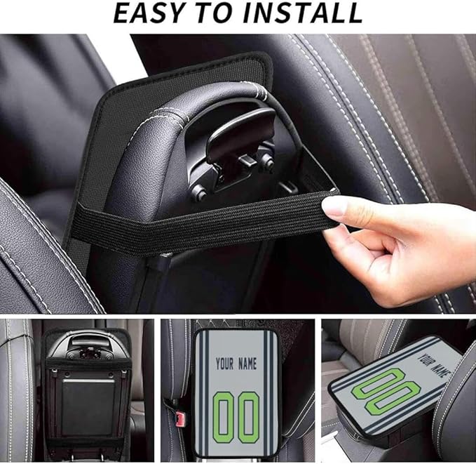 Custom Car Armrest Cover,Add Personalized Name and Number As Gifts for Loyal Football Fans,American Football Auto Center Console Pad Car handrail Box Cushion,Fit for Most Car Seat Box Cover Protector