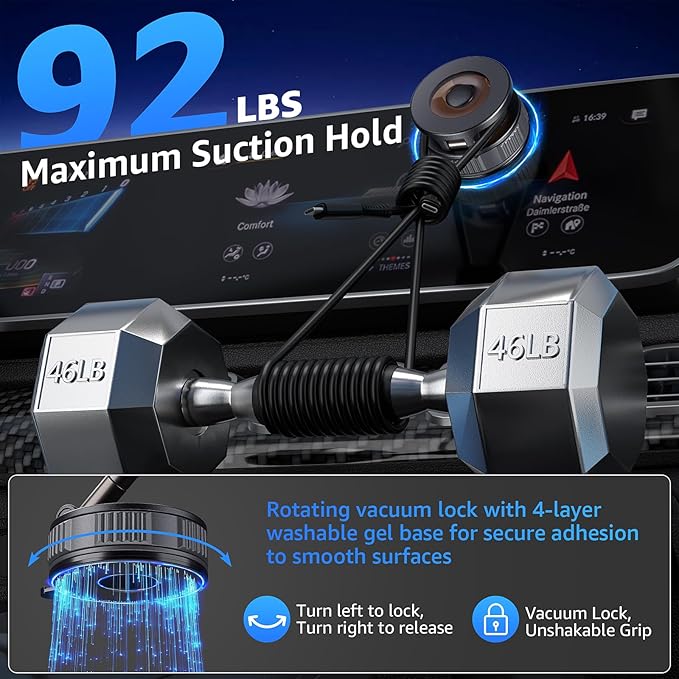 Upgraded Vacuum Magnetic Phone Holder For Car,360° Adjustable Suction Cup Phone Mount For Magsafe,92lbs Foldable Cellphone Holder For Car/Gym/Mirror/Kitchen With Iphone Android And All Smartphones