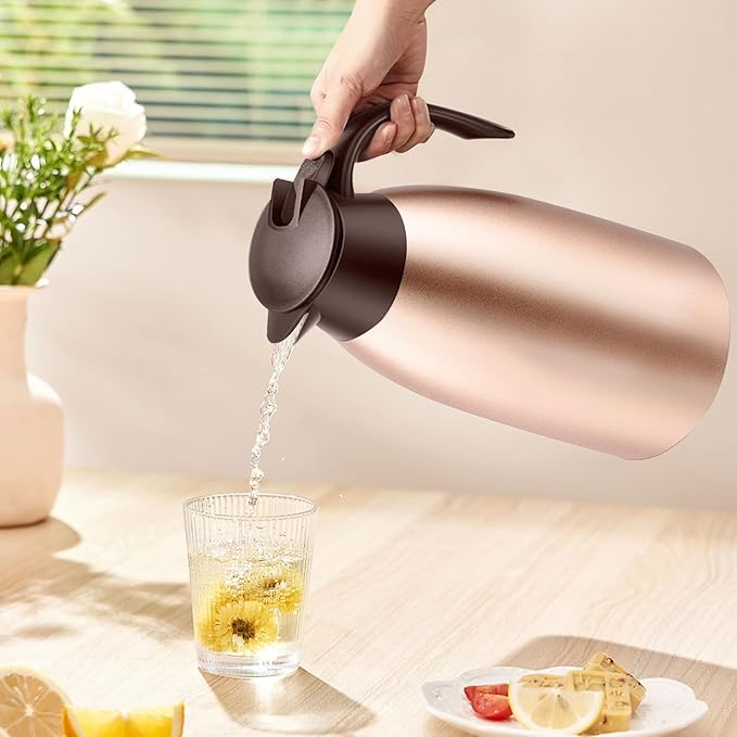 68oz Thermal Coffee Carafe, Stainless Steel Coffee Carafes for Keeping Hot, Airpot Insulated Tea Pot Dispenser for Hot Water, Tea, Hot Beverage - Keep 12 Hours Hot, 24 Hours Cold, Champagne Gold
