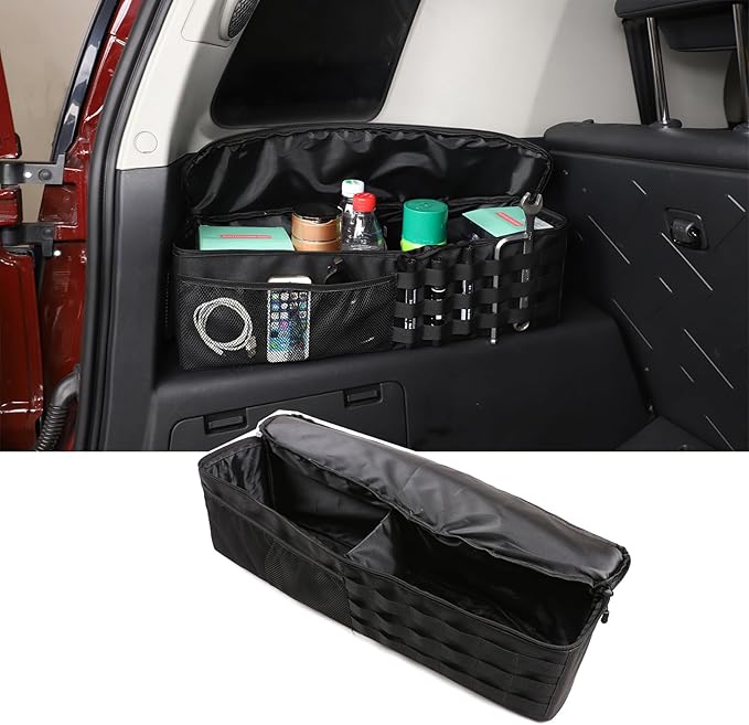 Car Trunk Organizer Compatible with Toyota FJ Cruiser 2007-2021, Rear Storage Organizer Multi-Compartment Oxford Cloth Car Storage Bag Space Saving, Black