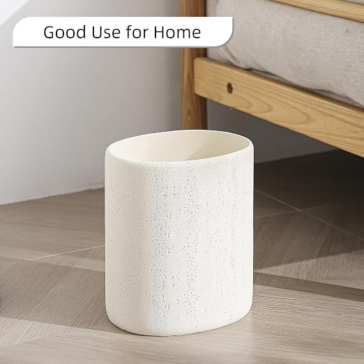 Trash Can, 1.6 Gallon Small Bathroom Trash Can, Simple Oval Stone Look Garbage Bin, Decorative Waste Basket for Kitchen Office, Home Decor, Bedroom, Living Room Ivory White