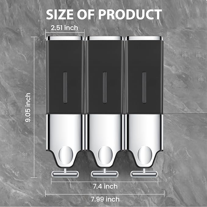3-in-1 Quadrate Dispensers for The Shower,Shower soap Dispenser,Conditioner Dispenser, Shampoo Dispenser,No Drilled Wall Mounted Distributor,Hotel,Bathroom,Home