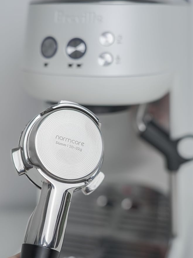 Normcore 54mm High Extraction Filter Basket, 18g Precision Double shot Basket For Breville Sage Portafilter, 0.8mm thick, 2569 Hole Pattern, Comes with a 53.3mm Puck Screen, Paper Filters, 18g