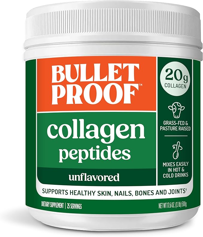 Bulletproof Unflavored Collagen Peptides Powder, 20g Grass-Fed Collagen Protein and Amino Acids for Skin, Bones and Joints, 17.6 Ounces