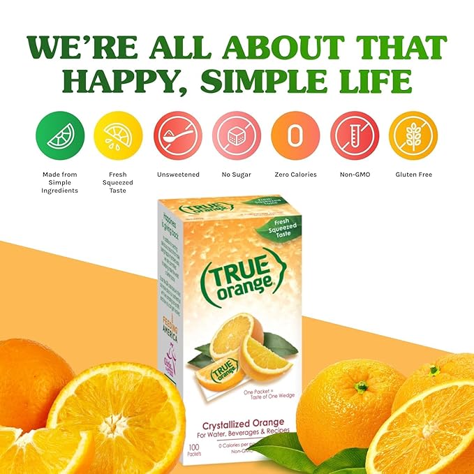 True Orange 100ct (Pack of 1) - Water Enhancer - Bulk Dispenser - 0 Calorie Drink Mix Packets For Water - Orange Flavoring Powder Packets