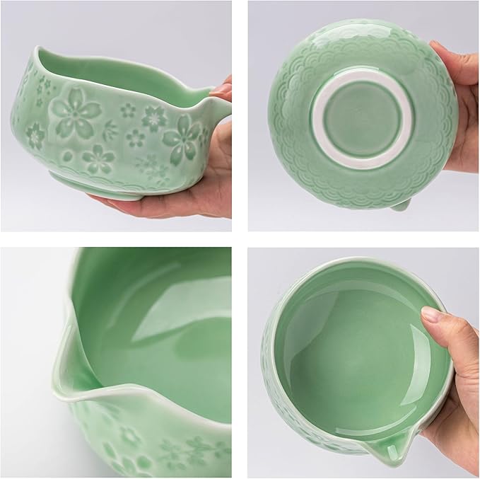 TEANAGOO Matcha Whisk Set,7 Pcs Matcha Set Blue Green,Ceremony Matcha Kit,Matcha Tea Set for Making Latte,Ceramic Bowl(chawan) whith Spout and Whisk,Gift for Matcha Lovers