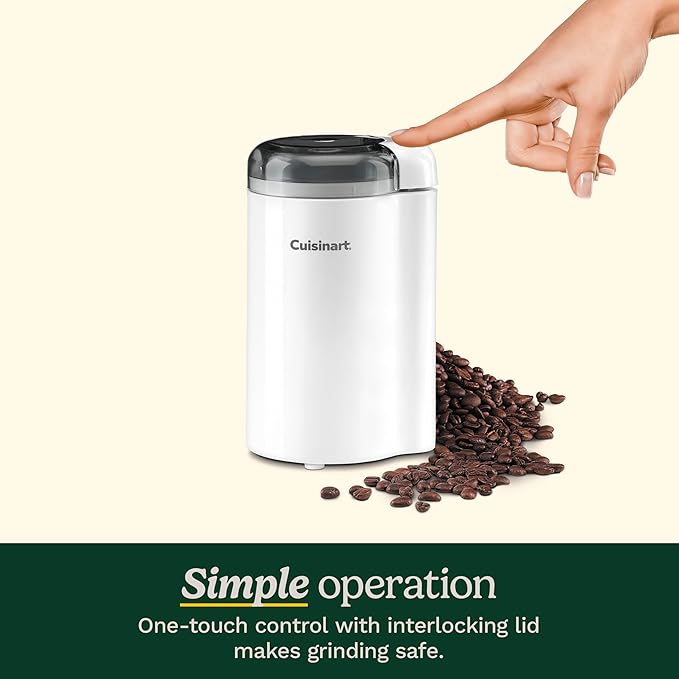 Cuisinart Coffee Grinder, One Touch Control Coffee Bean Grinder with Stainless Steel Bowl and Blades, 2.5 oz/70g Capacity Enough for 12 Cups, On/Off Switch with Safety Interlock, DCG-20N, White