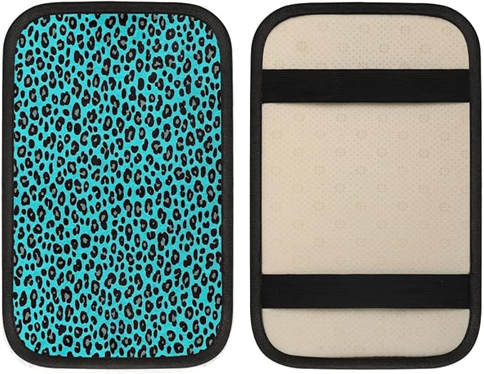 Turquoise Leopard Black Center Console Cover Pad Car Armrest Box Mat Truck Comfort Memory Foam Arm Rest Cushion Car Accessories Universal Fit 13x8 Inch